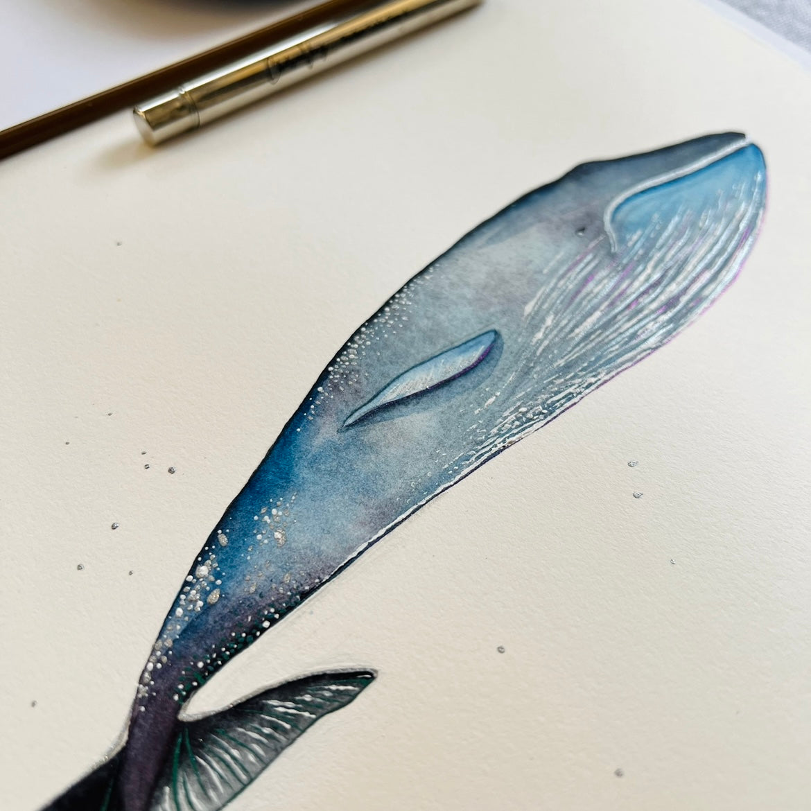 Electric Blue Whale Watercolour Illustration Print