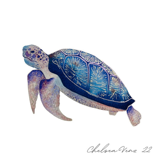 Electric Sea Turtle Watercolour Print
