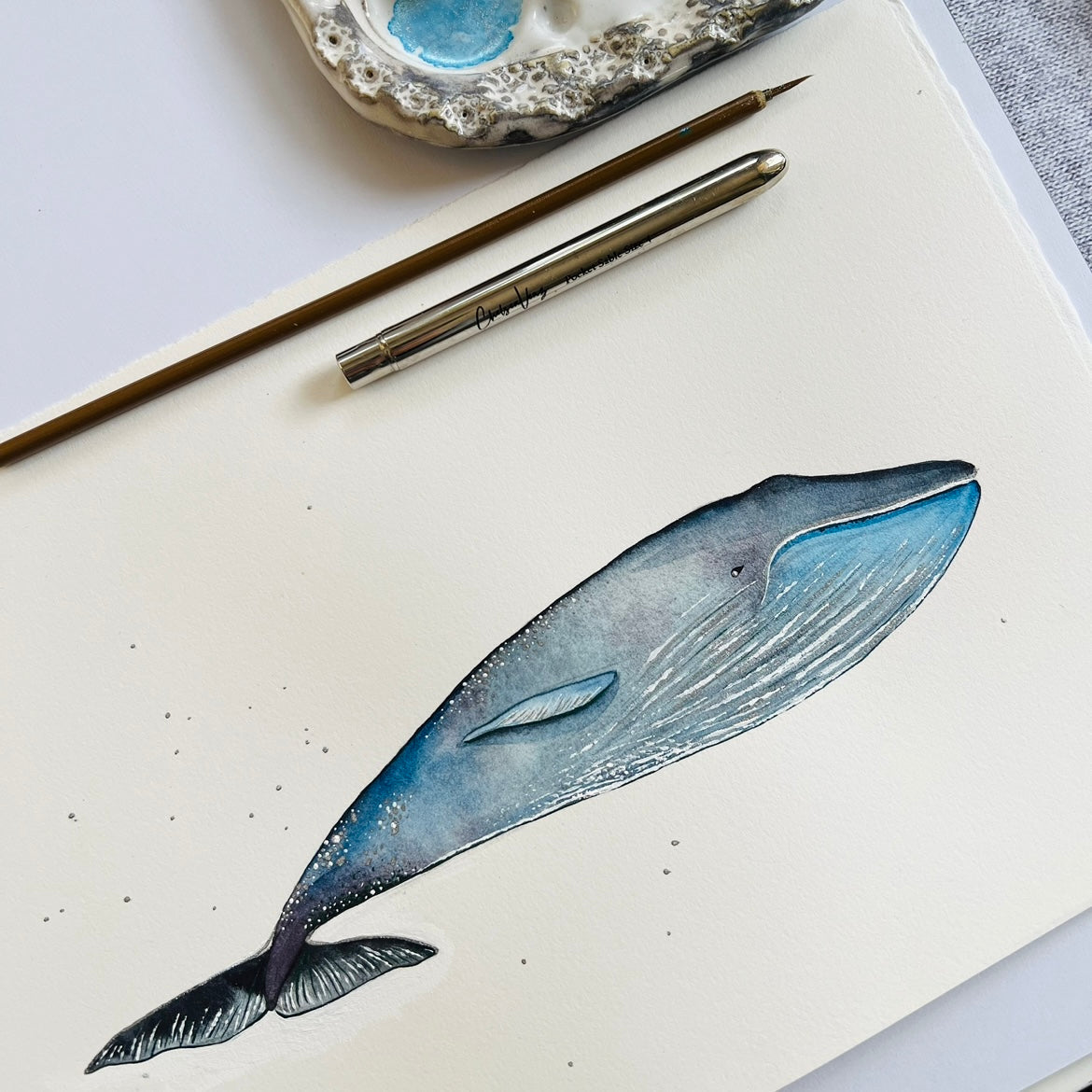 Electric Blue Whale Watercolour Illustration Print